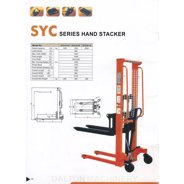 Hand Stacker Manual DALTON Kapasitas 1 sampai 2 Ton Tinggi 1.6 Meter