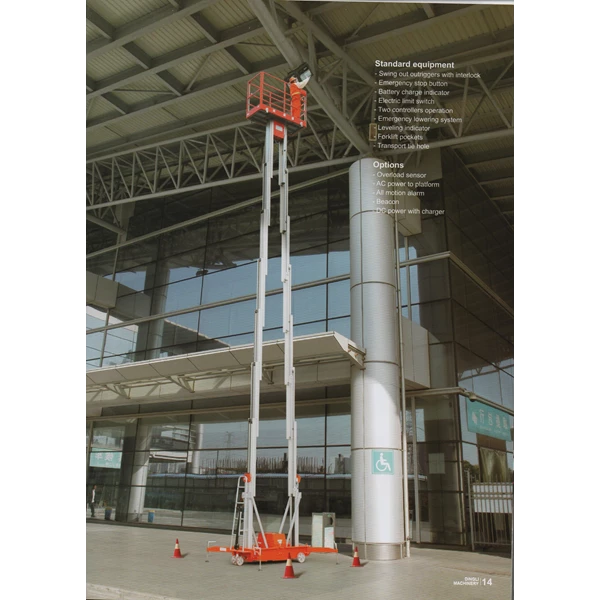 Tangga Elektrik Aluminium Work Platform Dual Mast untuk 2 Orang Tinggi 10 Meter sampai 16 Meter