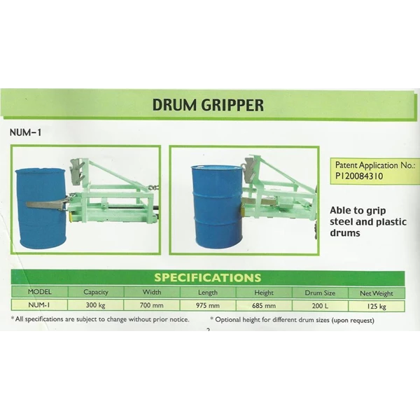 Drum Gripper OIC untuk 1 dan 2 Drum Kaleng 350 Kg dan 700 Kg