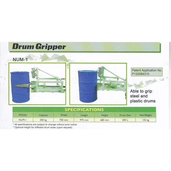 Drum Gripper OIC untuk 1 dan 2 Drum Kaleng dan Drum Plastik